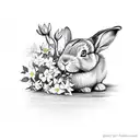 A bunny sniffing a jasmin flower in a dreamy landscape tattoo design idea