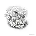 A bunny sniffing a jasmin flower in a dreamy landscape tattoo design idea