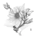 A bunny sniffing a jasmin flower in a dreamy landscape tattoo design idea