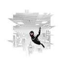 Miles Morales swinging through a futuristic cityscape tattoo design idea