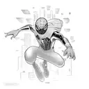 Miles Morales swinging through a futuristic cityscape tattoo design idea