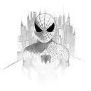 Miles Morales swinging through a futuristic cityscape tattoo design idea