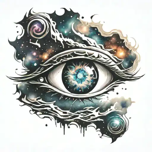 god's eye galaxy background tattoo design idea