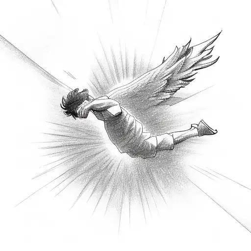 2d drawing of icarus falling tattoo design idea