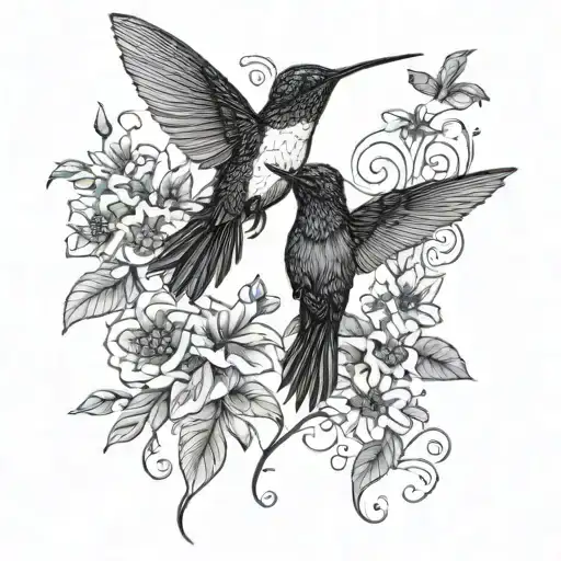 masculine 2 blacked out Hummingbird silhouettes tattoo design idea