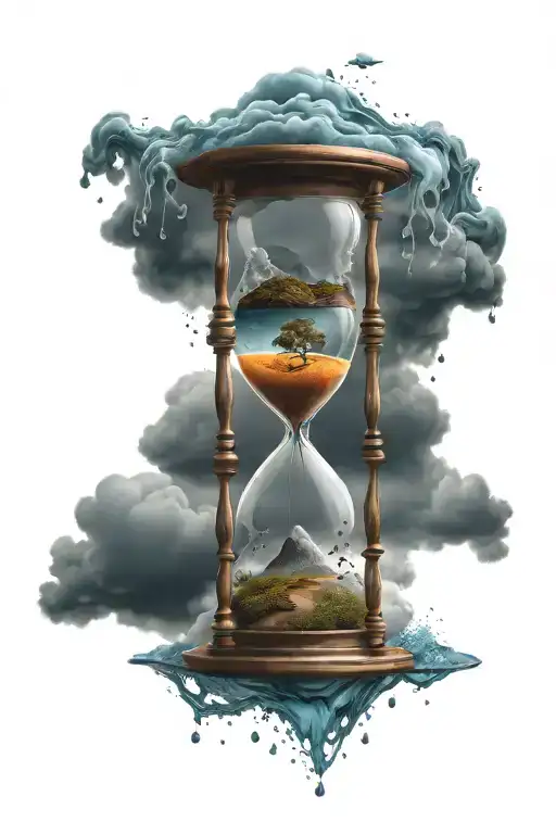 hourglass top is ocean bottom is rain storm clouds tattoo design idea