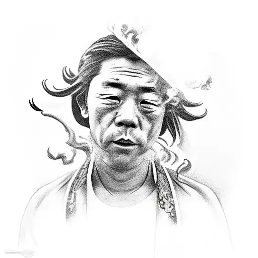 man holding a smoke bomb on an old boat with marseille and the good mother in the background tattoo design idea