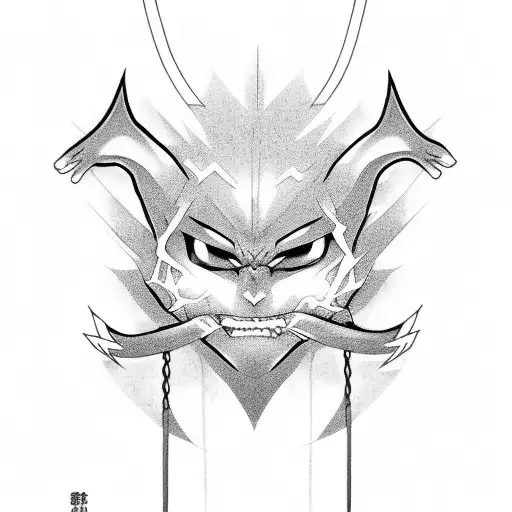 Old School rap lyrics intertwined with anime characters tattoo design idea