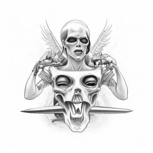 "Generate a captivating triptych artwork for a motorcycle club, inspired by the song 'Mother' from Danzig and the album  tattoo design idea