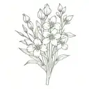 bouquet of flowers using a snowdrop, delphinium, gladiolus, poppy and chrysanthemum  tattoo design idea