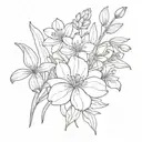 bouquet of flowers using a snowdrop, delphinium, gladiolus, poppy and chrysanthemum  tattoo design idea