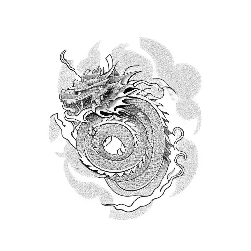 Japanese dragon incorporating traditional Japanese elements such as cherry blossoms and waves tattoo design idea