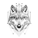 half geometric wolf and forest in backraund tattoo design idea