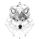 half geometric wolf and forest in backraund tattoo design idea