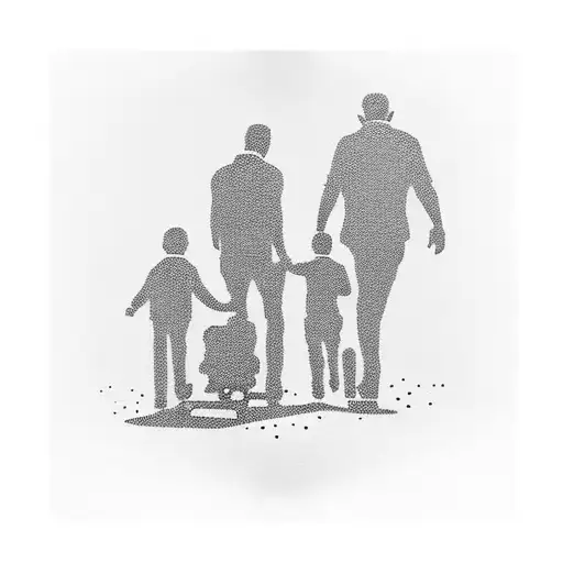 A silhouette of a father and his three sons walking hand in hand, with one son in a wheelchair, representing your unwavering love and support for your children. tattoo design idea