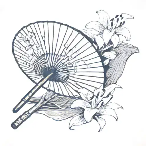 hand fan and Lily flower tattoo design idea