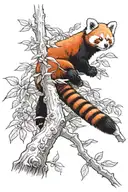 red panda lying on their stomach on a branch tattoo design idea