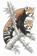 red panda lying on their stomach on a branch tattoo design idea