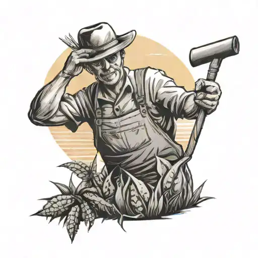 A farmer harvesting money crops under a sunset at the beach tattoo design idea