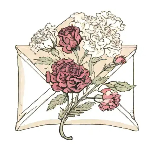 envelope with garnet and carnations tattoo design idea