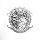dragon breathing fire on throne from game of thrones tattoo design idea