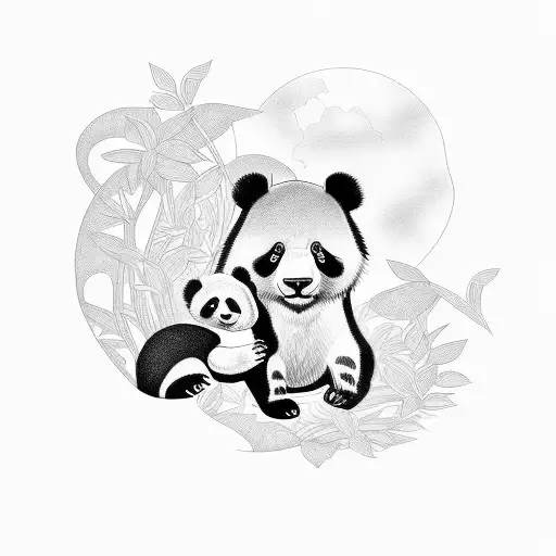 rio y un sol con un panda y una mosaena flor tattoo design idea