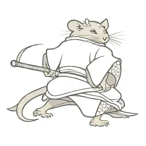 aggressive rat samurai in a kimono and an axe on the end of his tail tattoo design idea