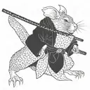 aggressive rat samurai in a kimono and an axe on the end of his tail tattoo design idea