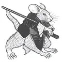 aggressive rat samurai in a kimono and an axe on the end of his tail tattoo design idea