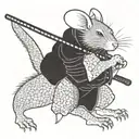 aggressive rat samurai in a kimono and an axe on the end of his tail tattoo design idea