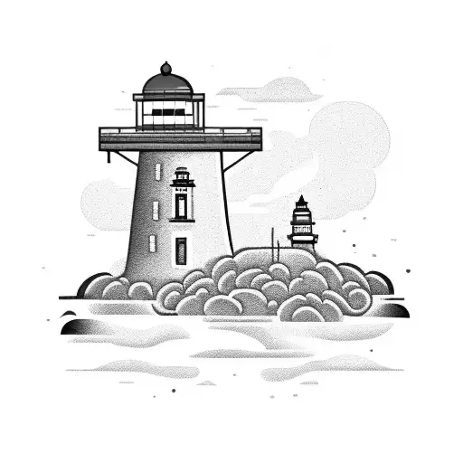 a sumo wrestler sat in a rose garden with a lighthouse in the distance  tattoo design idea