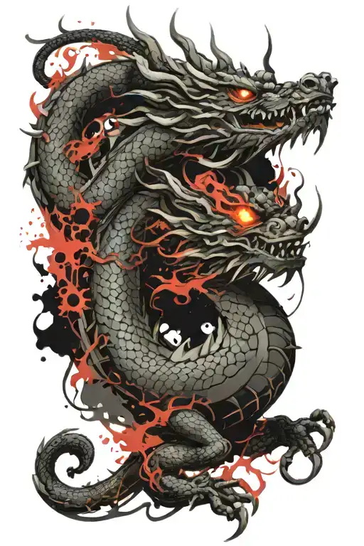 Chinese dragon breathing fire tattoo design idea
