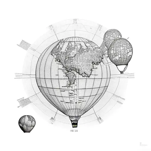 hot air balloons with the world map. tattoo design idea