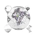 hot air balloons with the world map. tattoo design idea