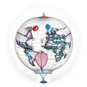 hot air balloons with the world map. tattoo design idea