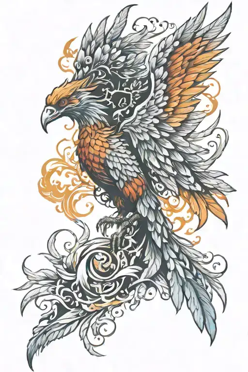 pheonix half dead alive mythological tattoo design idea
