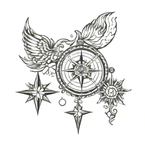 compass moon sun tattoo design idea