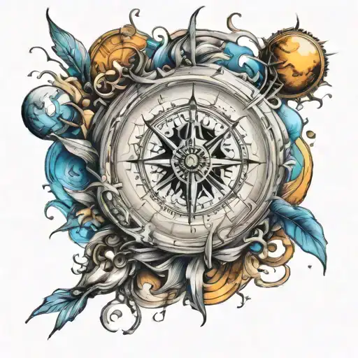 compass moon sun tattoo design idea