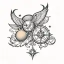 compass moon sun tattoo design idea
