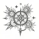 compass moon sun tattoo design idea