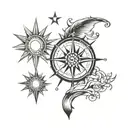 compass moon sun tattoo design idea