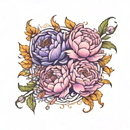 scorpio and virgo zodiac with flowers aster and peony flowers tattoo design idea