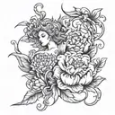 scorpio and virgo with flowers aster and peony flowers tattoo design idea