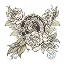 virgo and scorpio with flower aster and peony flowers tattoo design idea