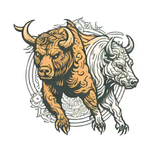 bear and bull of stock market tattoo design idea
