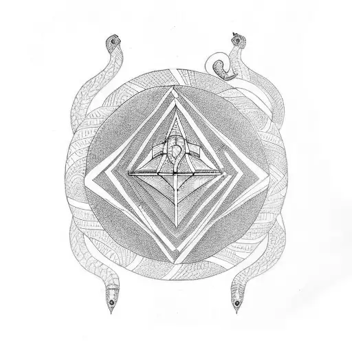 A minimalist tattoo of a kundalini serpent coiled around a pyramid tattoo design idea