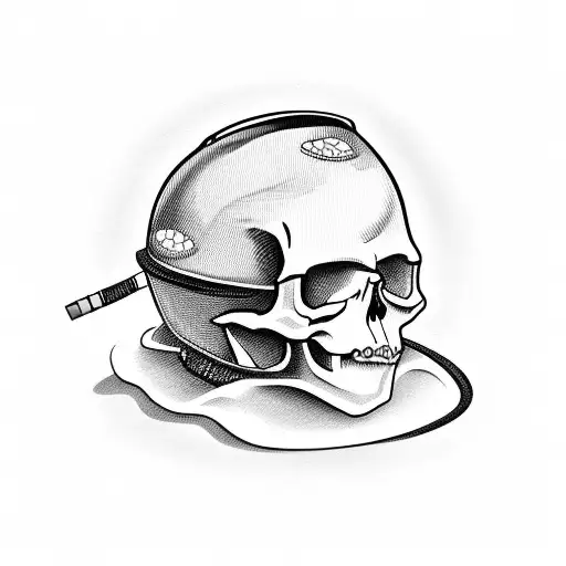 skull wearing a hardhat smoking a cigarette tattoo design idea