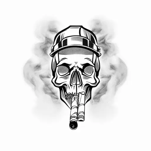 skull wearing a hardhat smoking a cigarette tattoo design idea