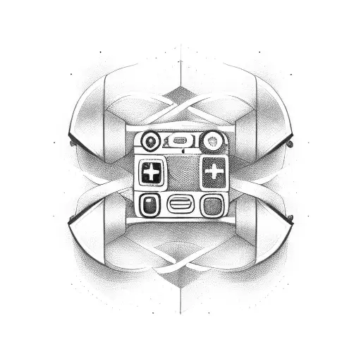 A blackwork tattoo of a gaming controller intertwined with a guitar tattoo design idea