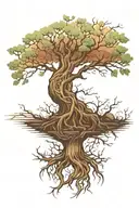 An intricate tree of life design with roots reaching into a flowing river, representing your connection to nature and water tattoo design idea